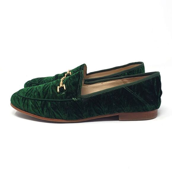 Sam Edelman Loraine Loafer Slip On Emerald Green Textured Velvet Shoes - Picture 3 of 8